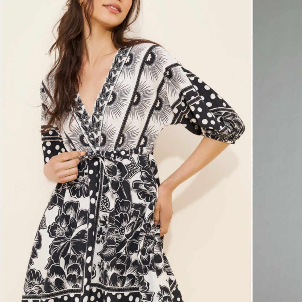 FARM Rio Black and White Floral Mini Dress